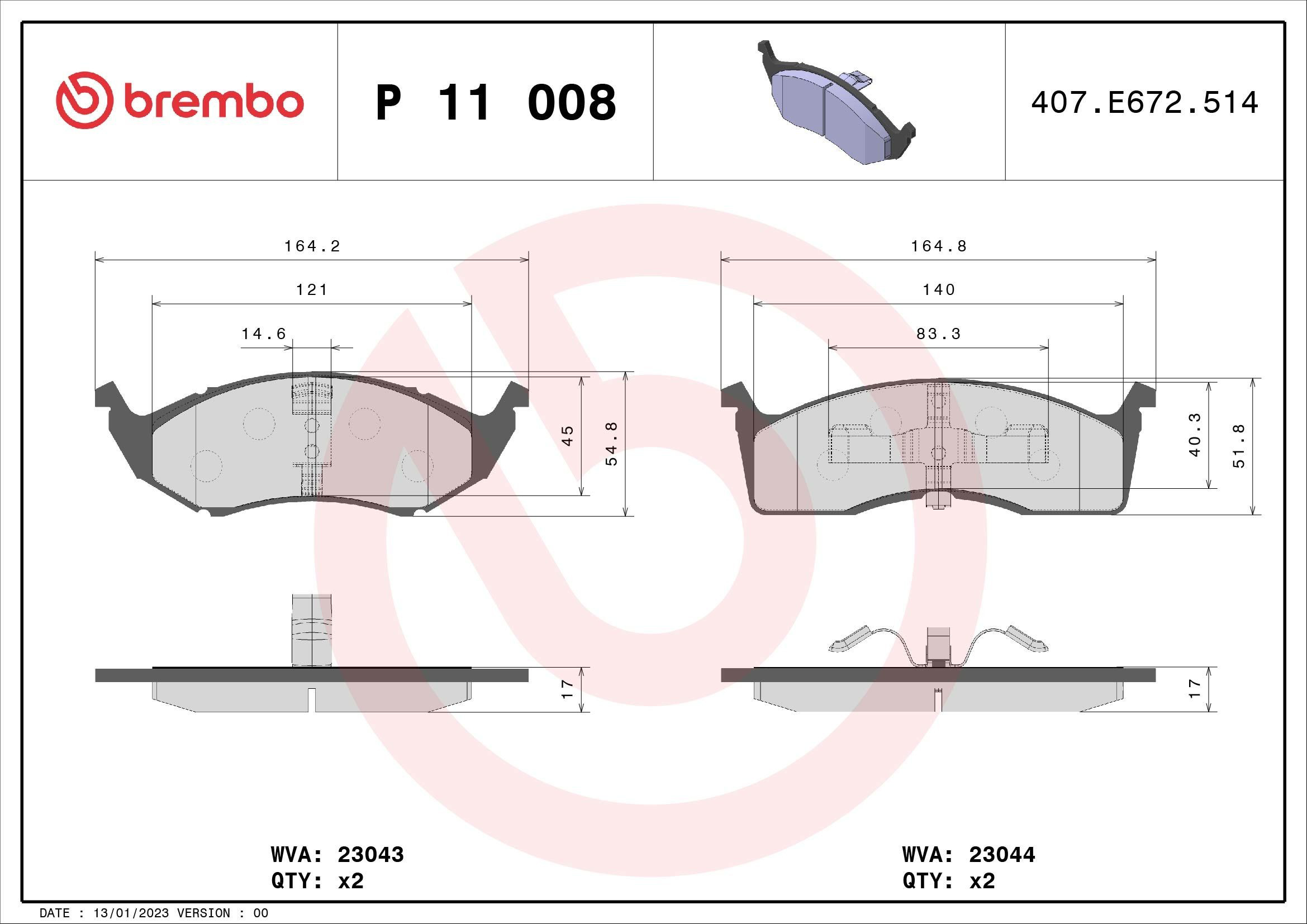 Do koszyka P11008 Brembo Klocki hamulcowe przednie tarczowe
