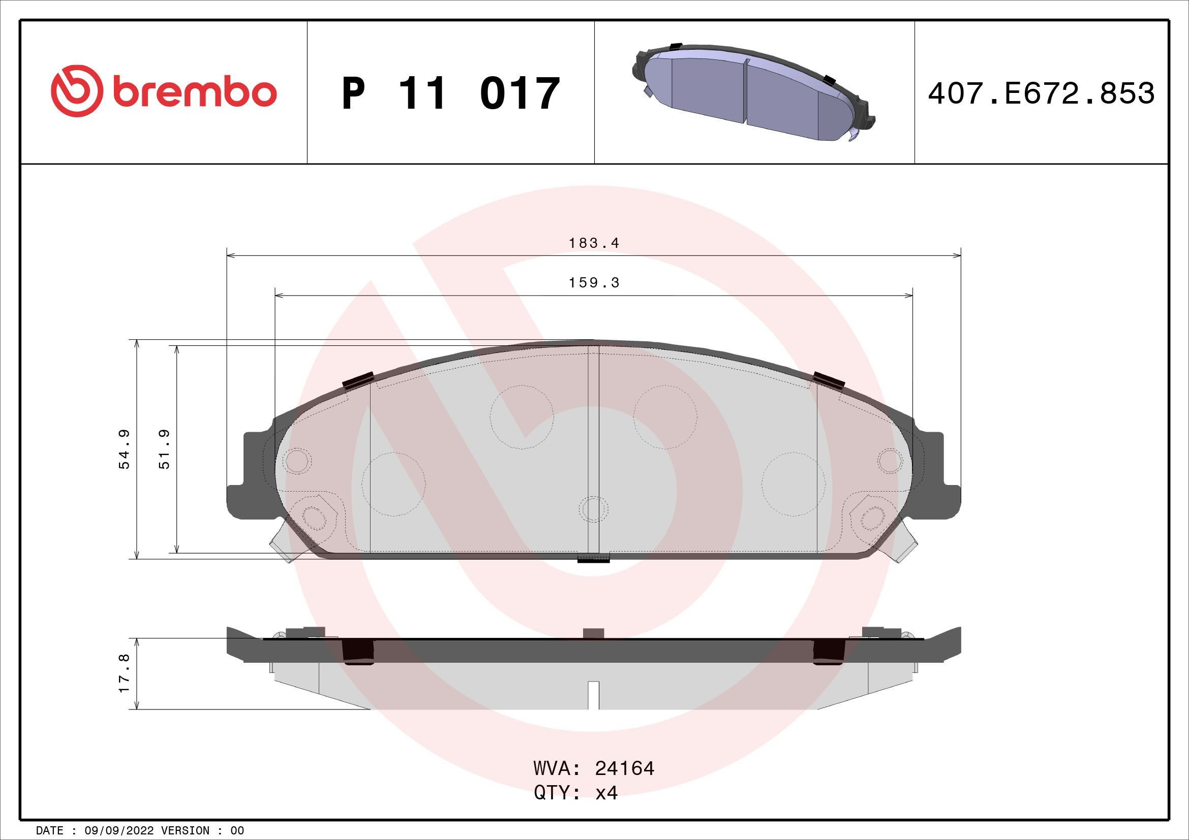 Klocki hamulcowe przednie tarczowe Brembo P11017