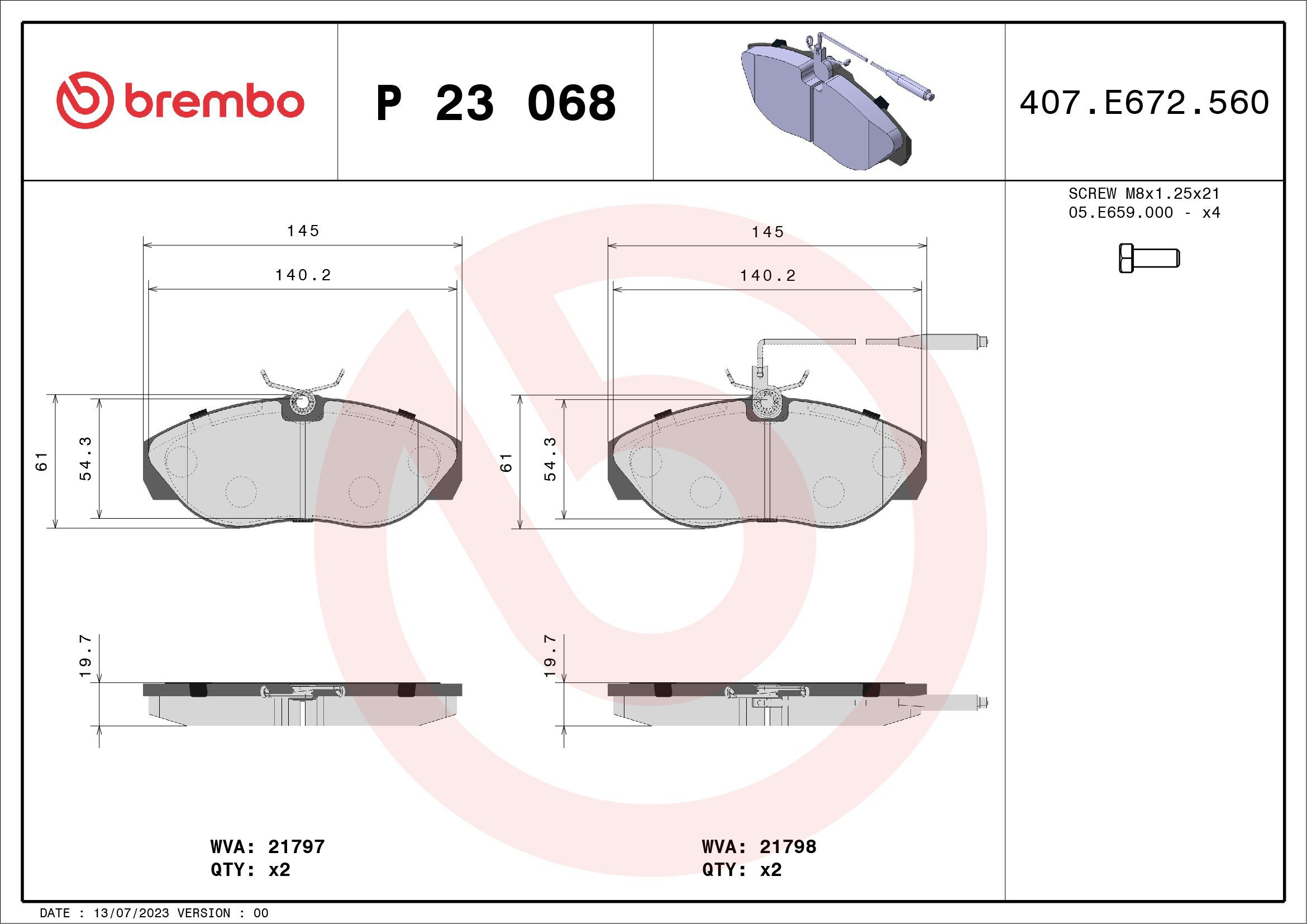 Klocki hamulcowe przednie tarczowe P23068 Brembo