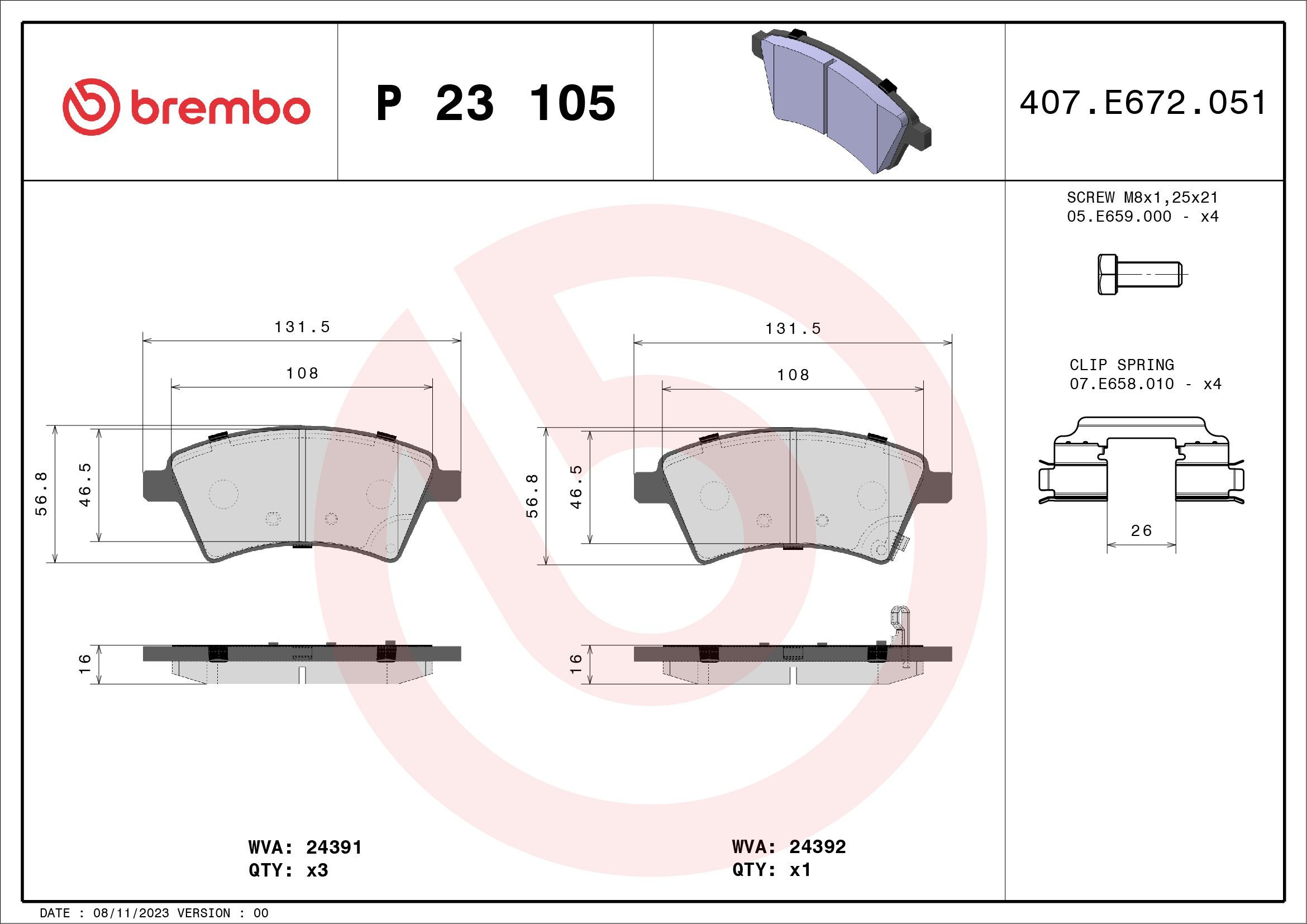 Klocki hamulcowe przednie tarczowe Brembo P23105 cena, od 26,50 USD