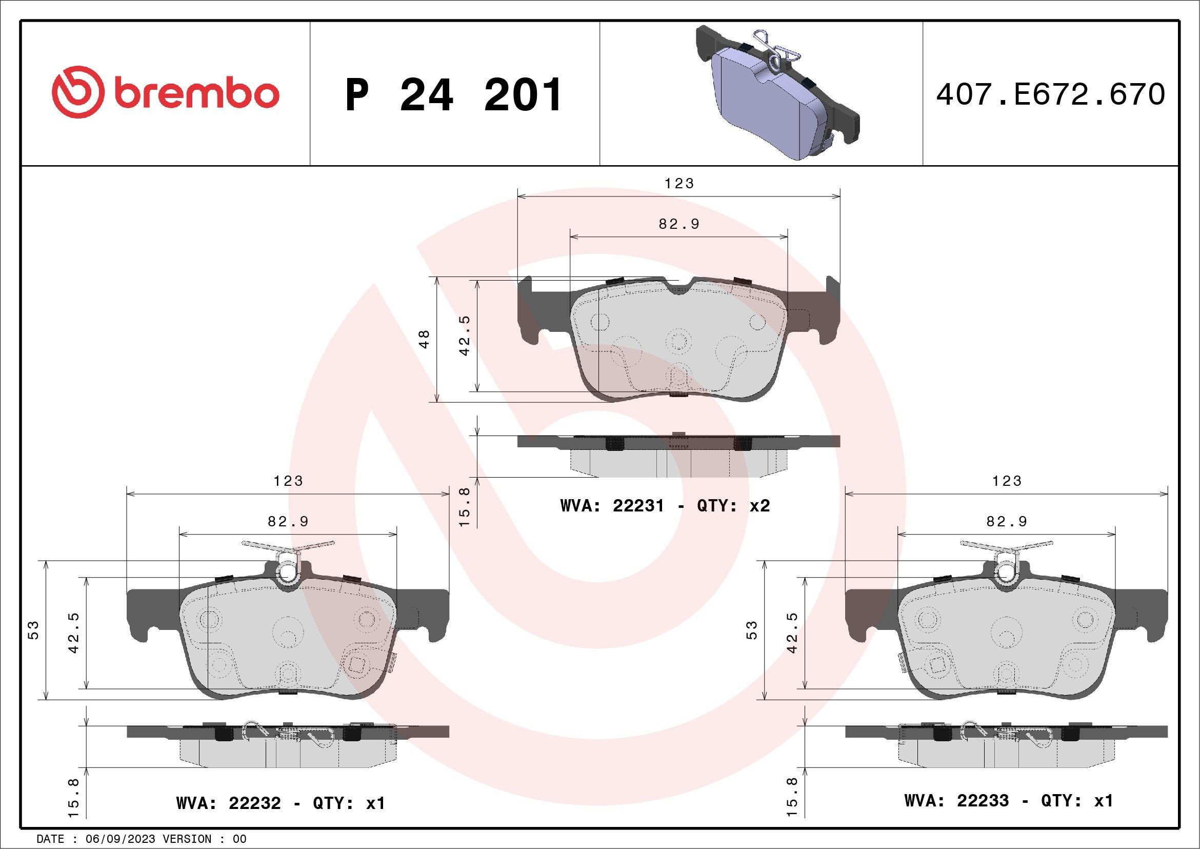P24201 Brembo Okładziny (klocki) do hamulców tarczowych tylne