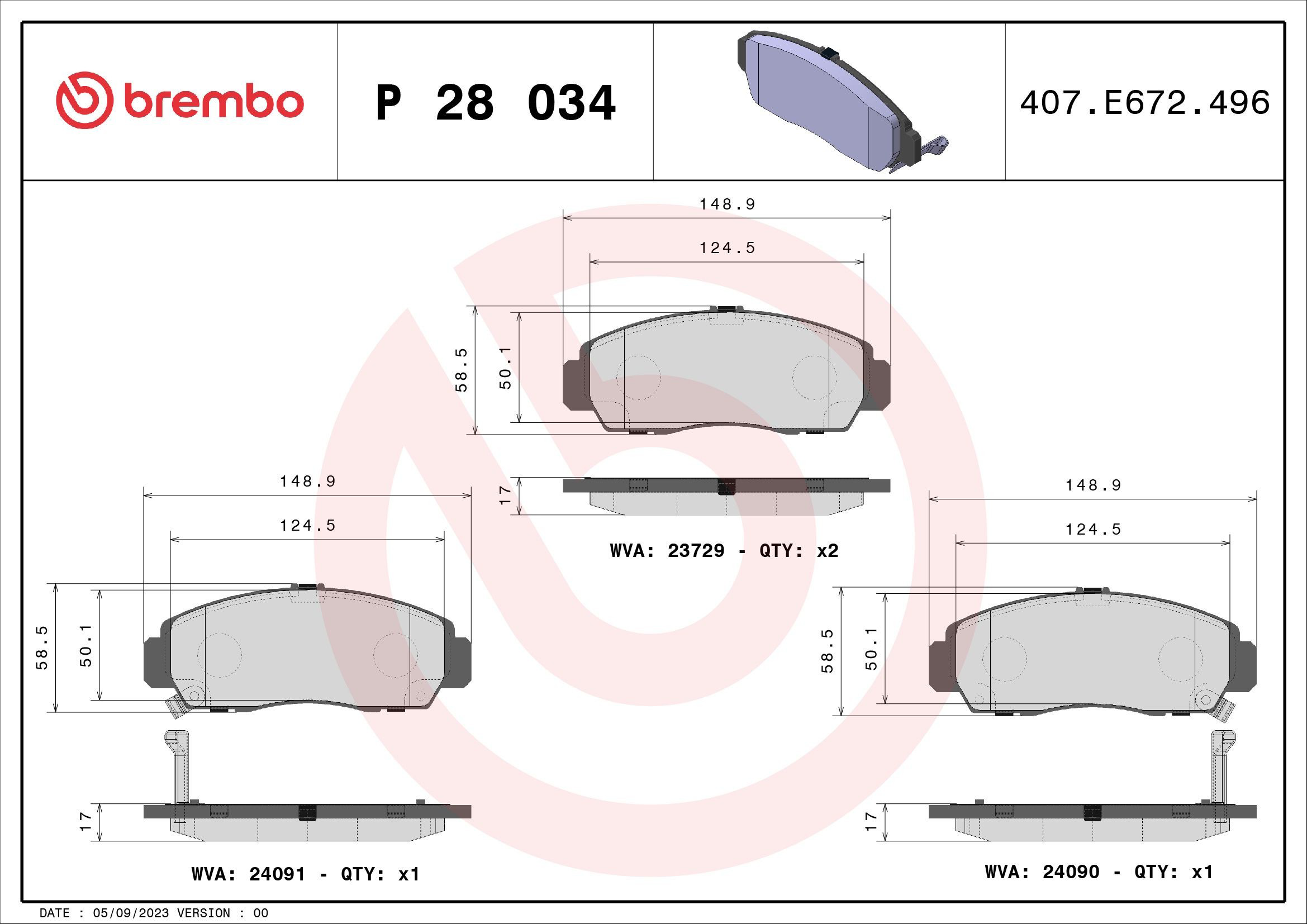 Klocki hamulcowe przednie tarczowe P28034 Brembo