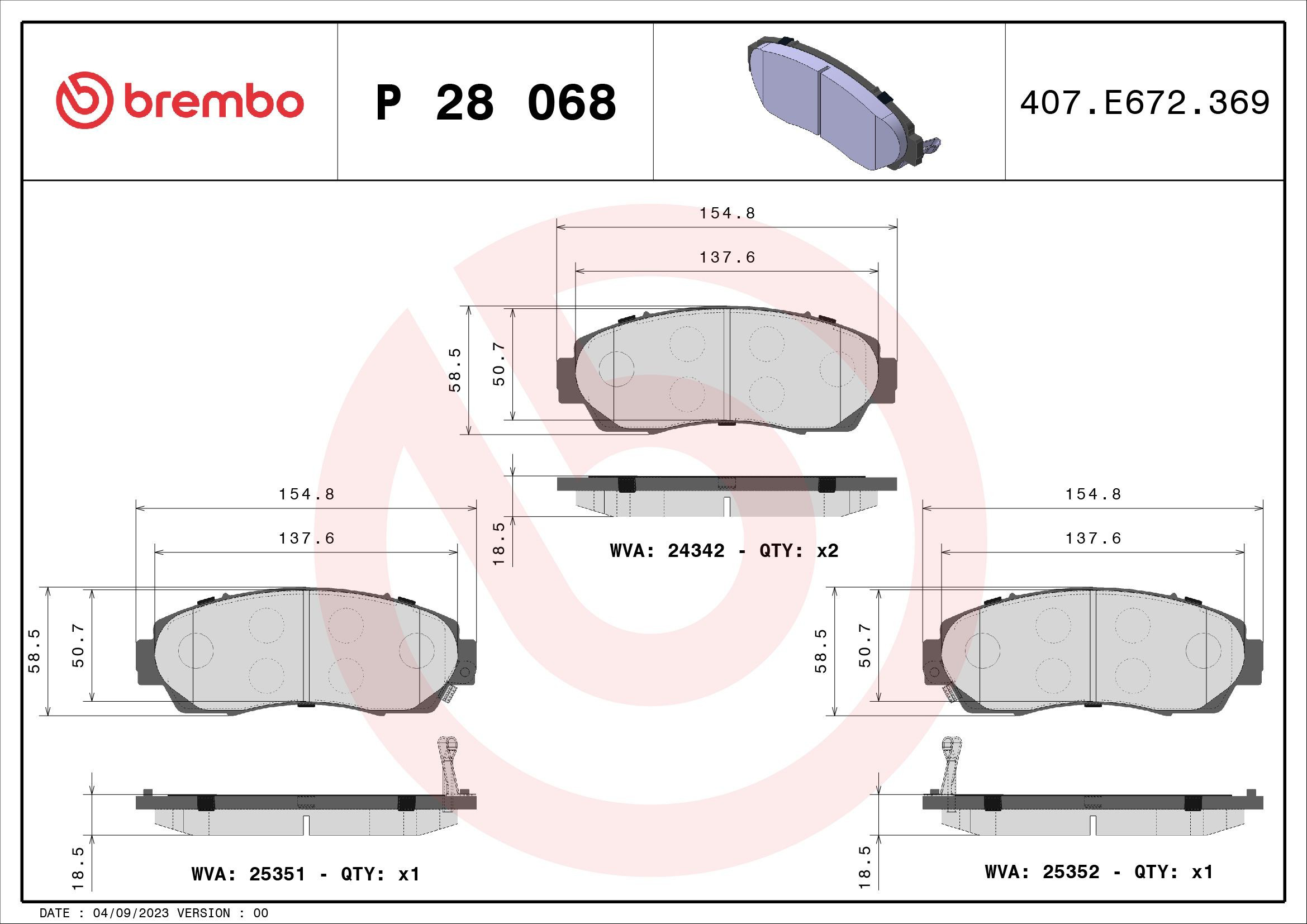 Klocki hamulcowe przednie tarczowe Brembo P28068