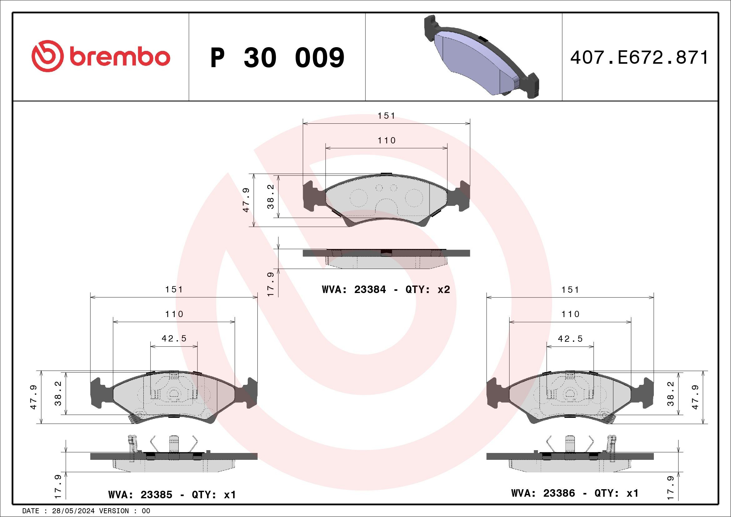 Klocki hamulcowe przednie tarczowe Brembo P30009 cena, od 28,48 USD
