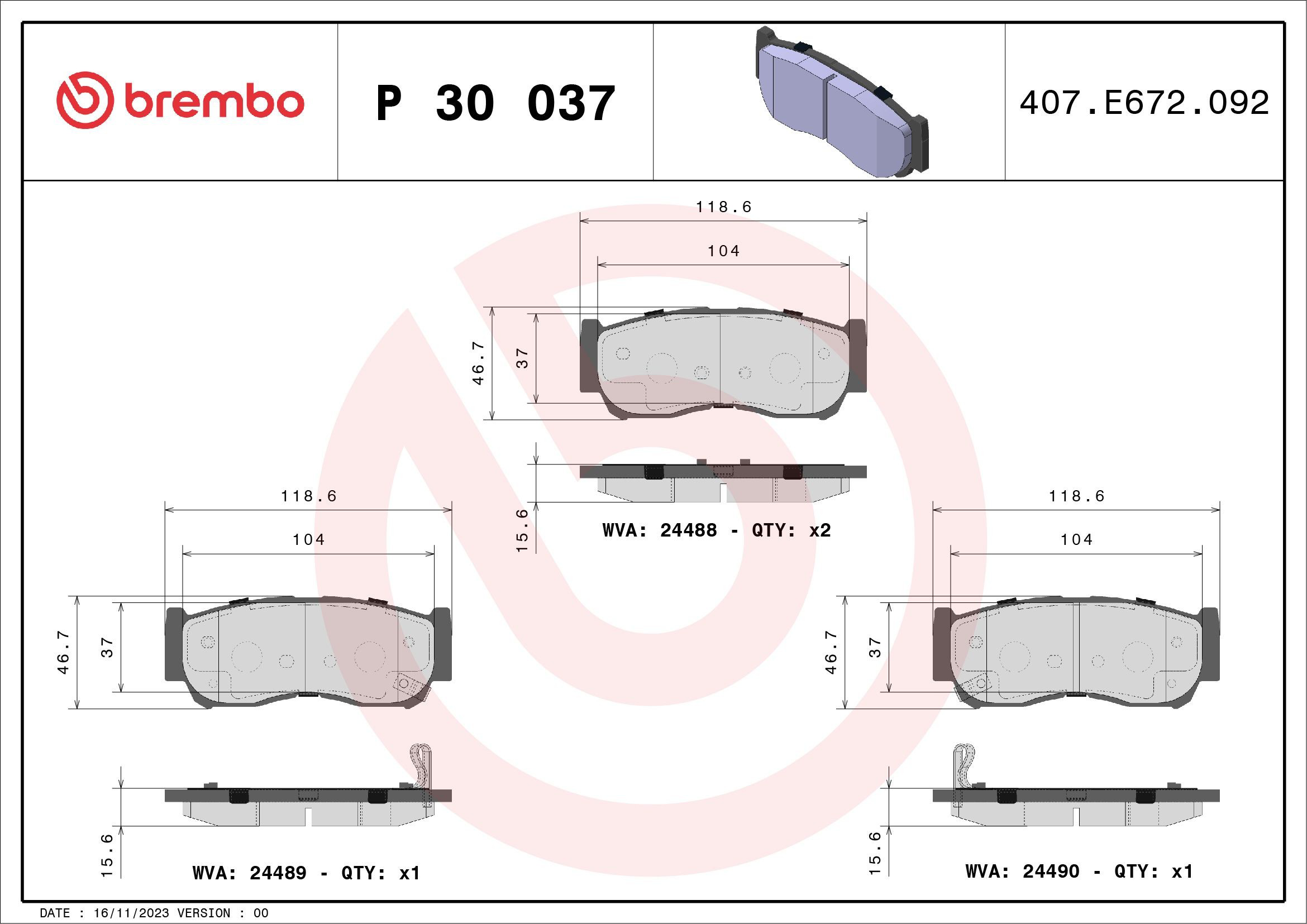 Okładziny (klocki) do hamulców tarczowych tylne Brembo P30037 cena, od 20,10 USD