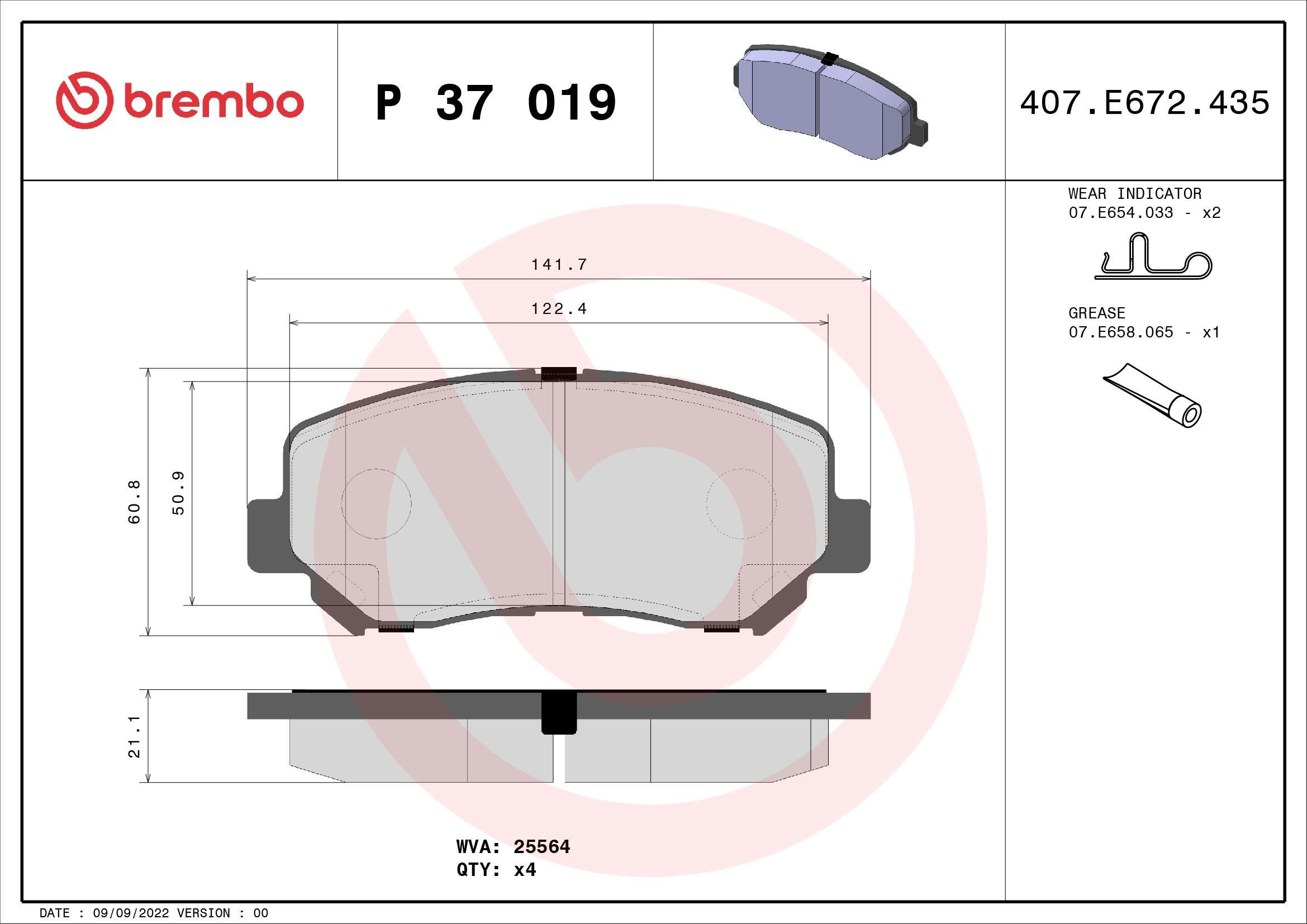Do koszyka P37019 Brembo Klocki hamulcowe przednie tarczowe