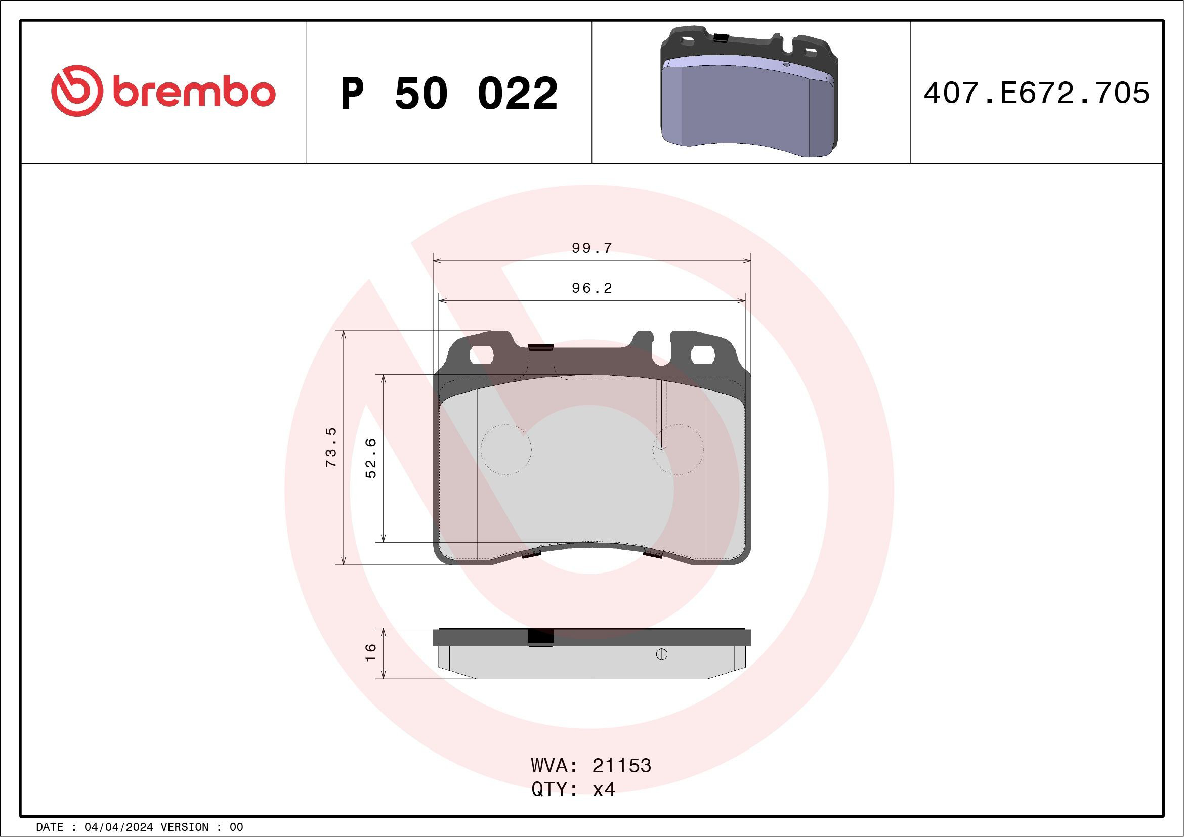 Klocki hamulcowe przednie tarczowe Brembo P50022 cena, od 30,19 USD