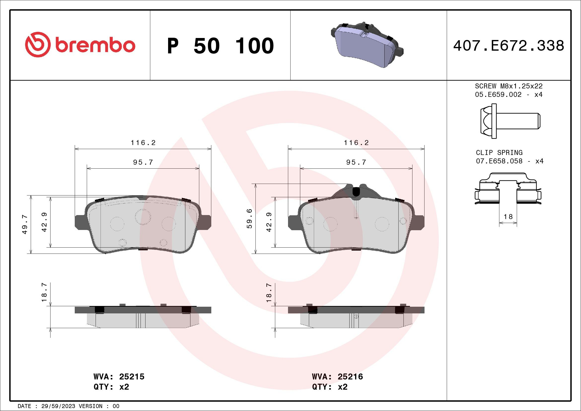 Okładziny (klocki) do hamulców tarczowych tylne Brembo P50100 cena, od 26,67 USD