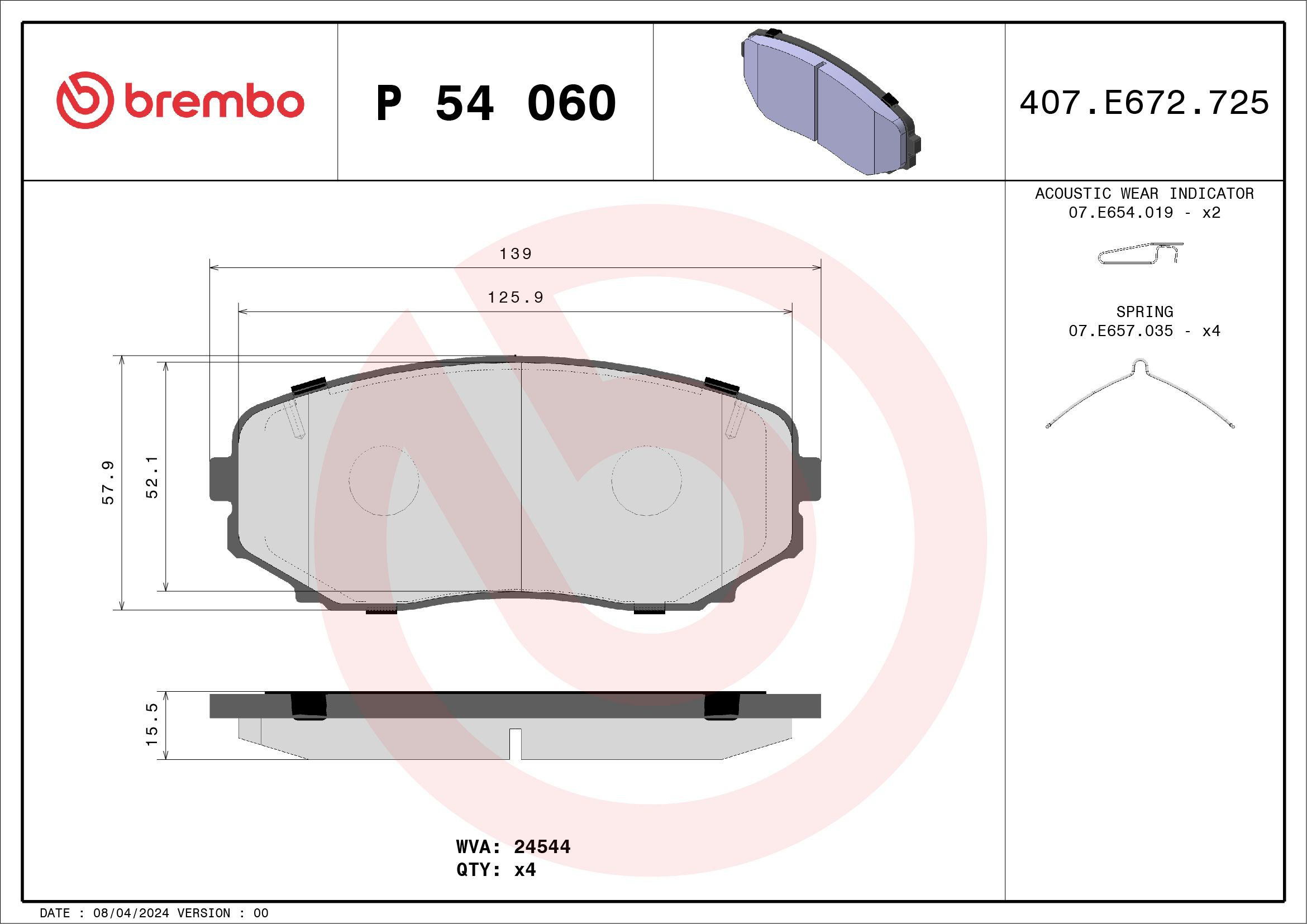 Klocki hamulcowe przednie tarczowe Brembo P54060 cena, od 28,16 USD