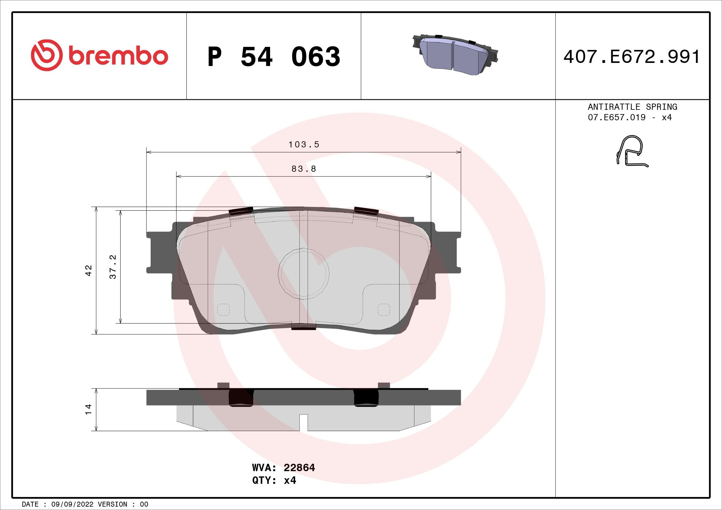 Okładziny (klocki) do hamulców tarczowych tylne Brembo P54063