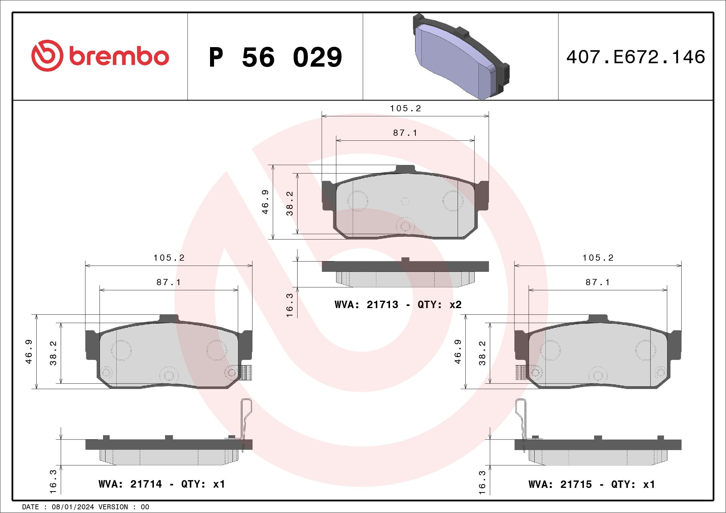 Okładziny (klocki) do hamulców tarczowych tylne Brembo P56029 cena, od 25,41 USD