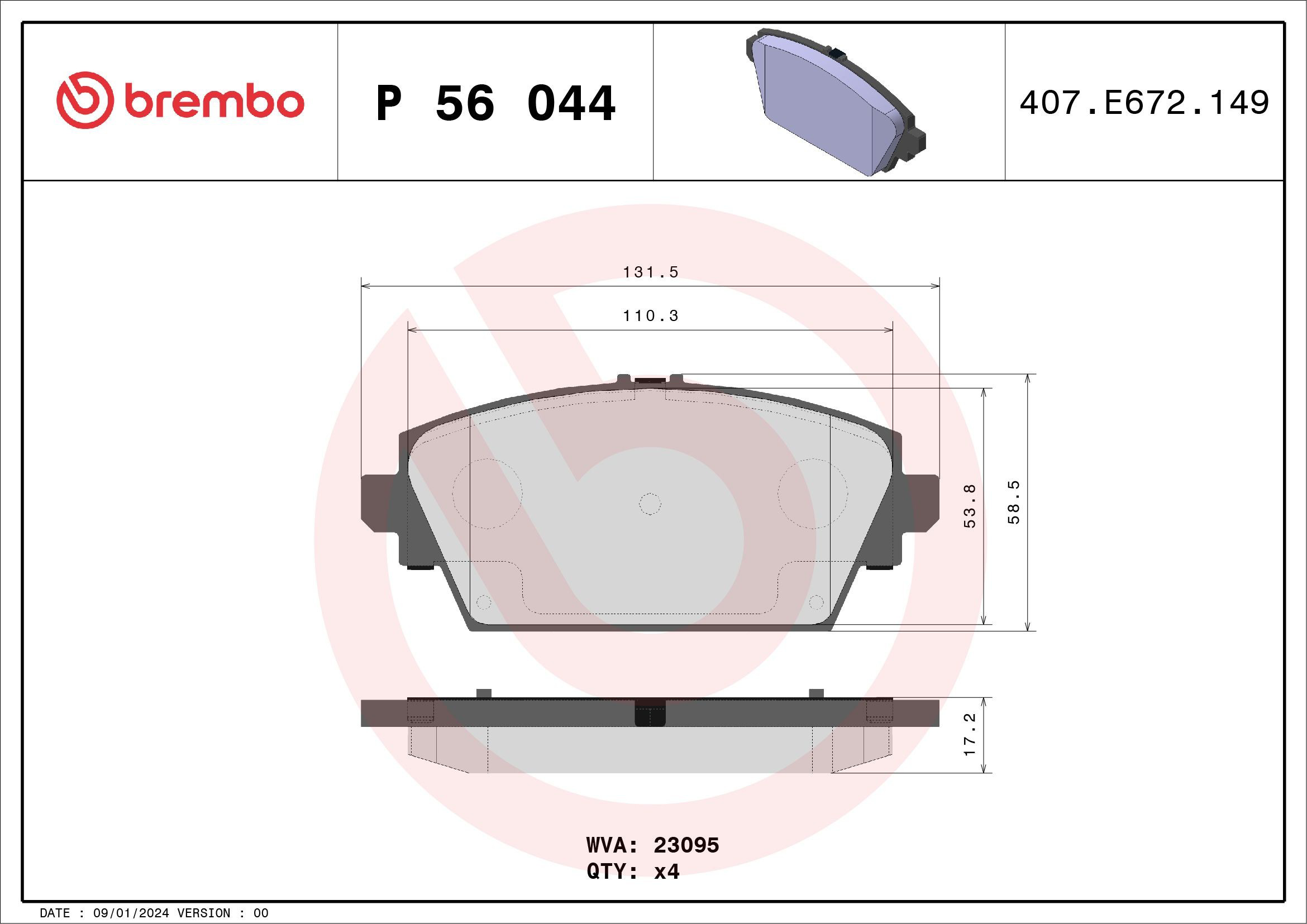 Klocki hamulcowe przednie tarczowe Brembo P56044 cena, od 27,68 USD