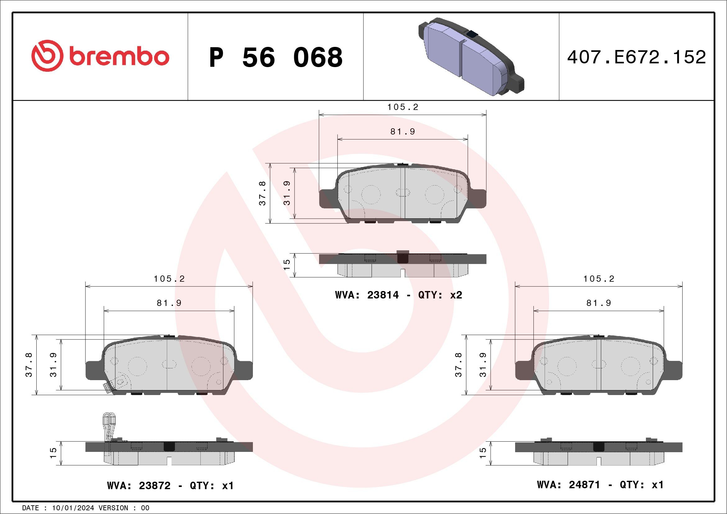 Okładziny (klocki) do hamulców tarczowych tylne Brembo P56068 cena, od 27,83 USD