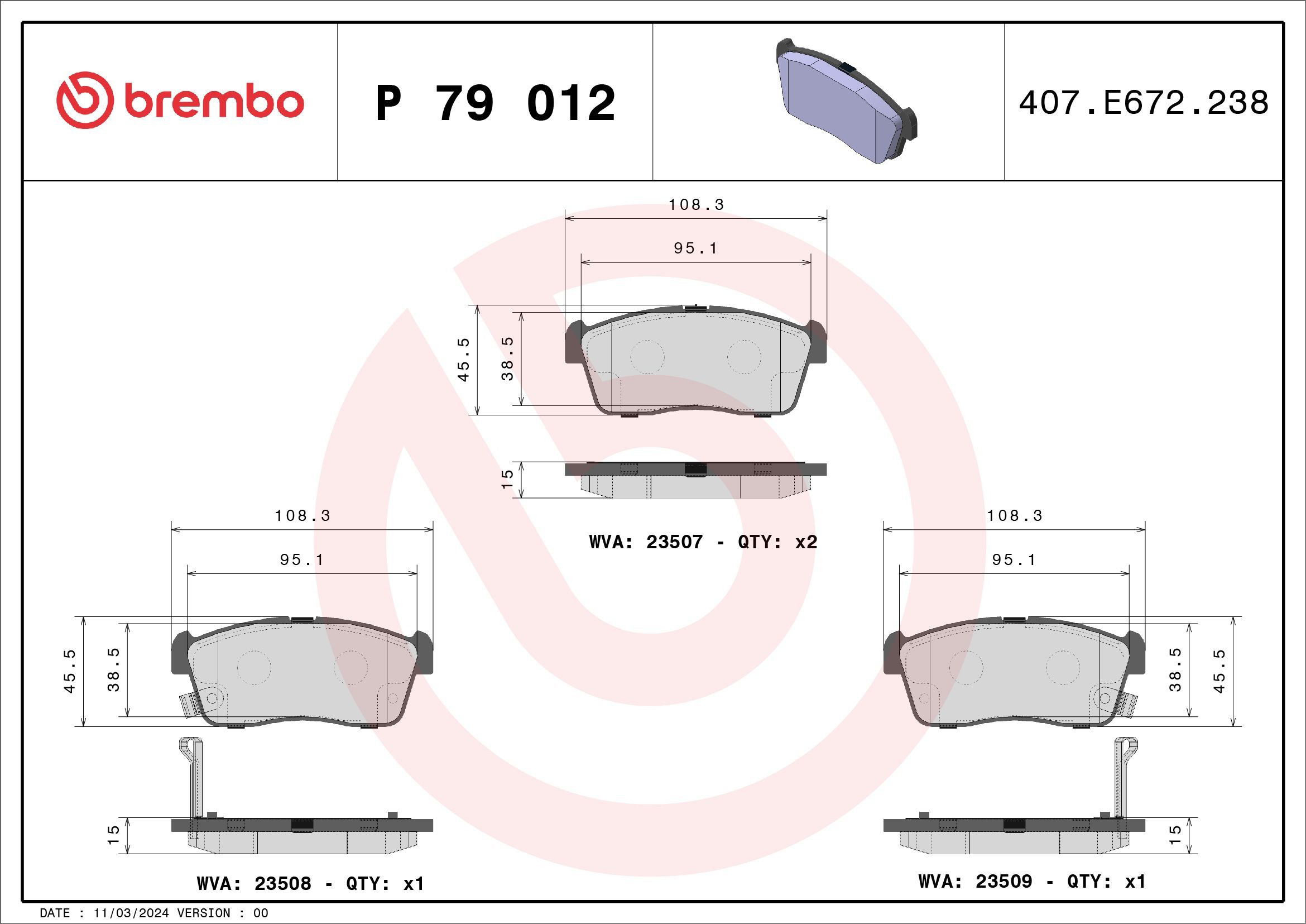 Do koszyka P79012 Brembo Klocki hamulcowe przednie tarczowe