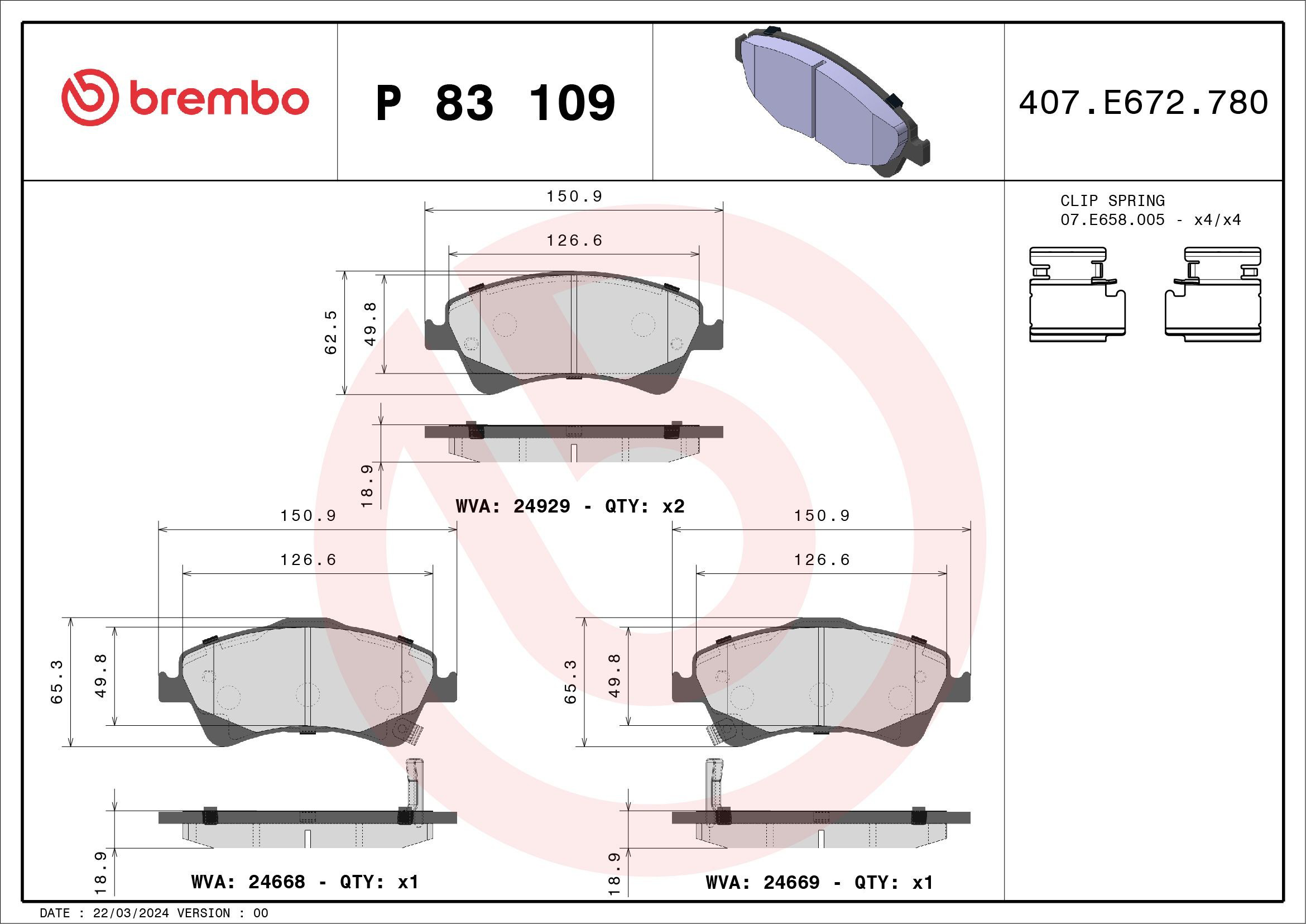 Klocki hamulcowe przednie tarczowe P83109X Brembo