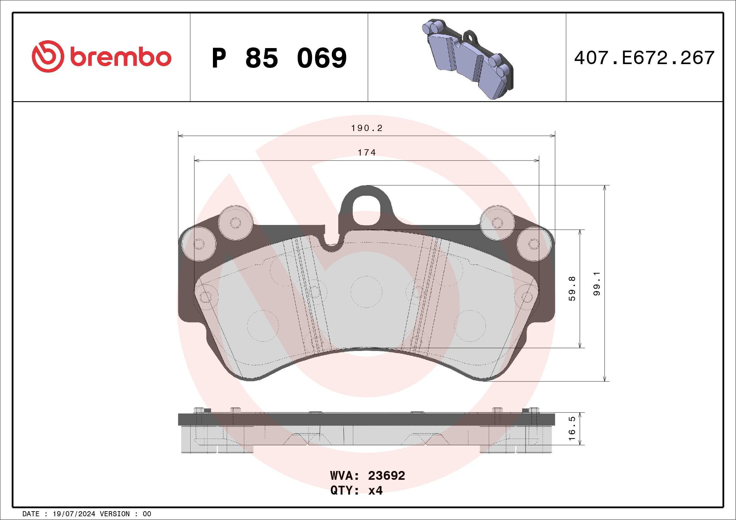 Klocki hamulcowe przednie tarczowe Brembo P85069 cena, od 41,95 USD