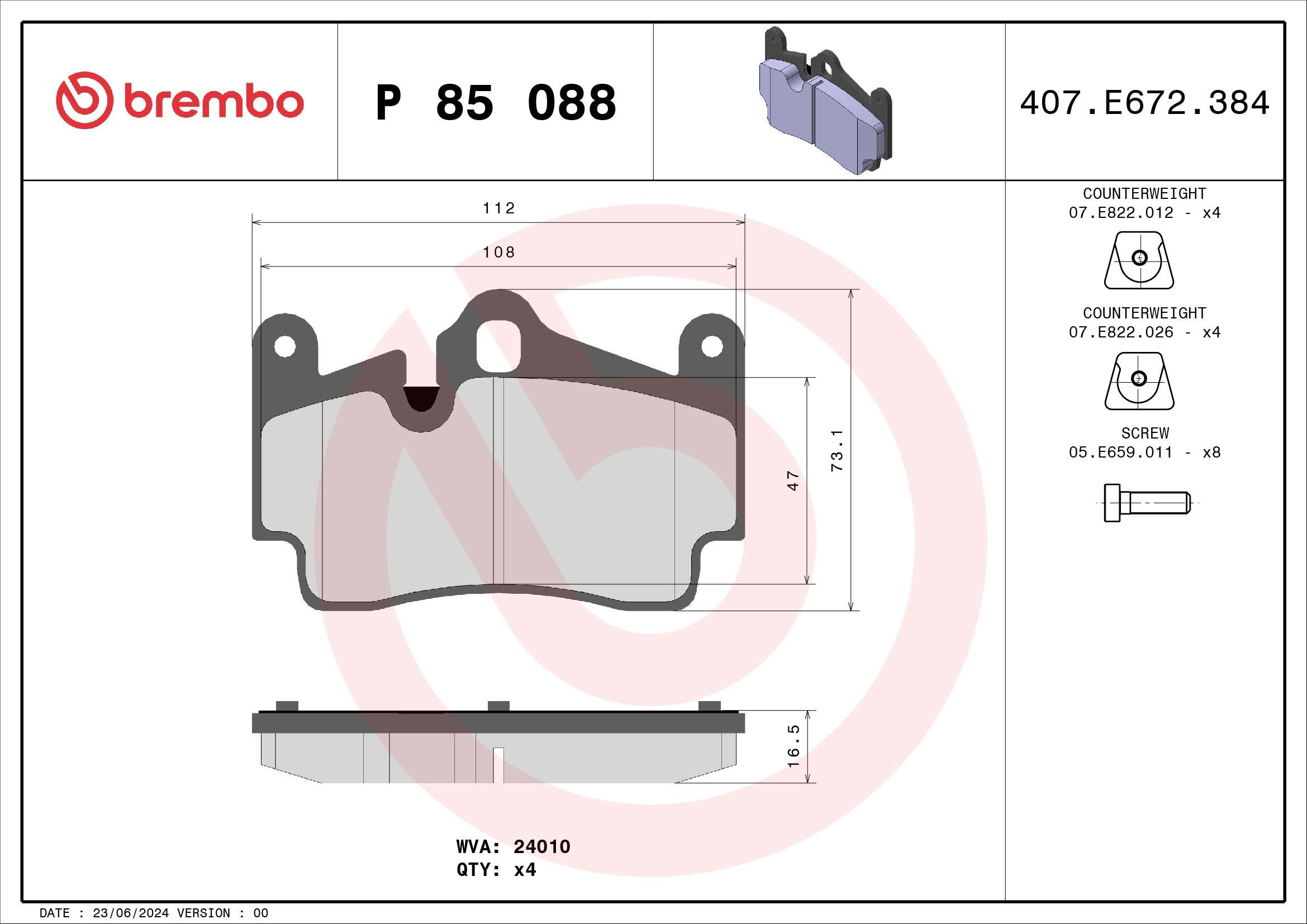 Okładziny (klocki) do hamulców tarczowych tylne Brembo P85088 cena, od 46,57 USD