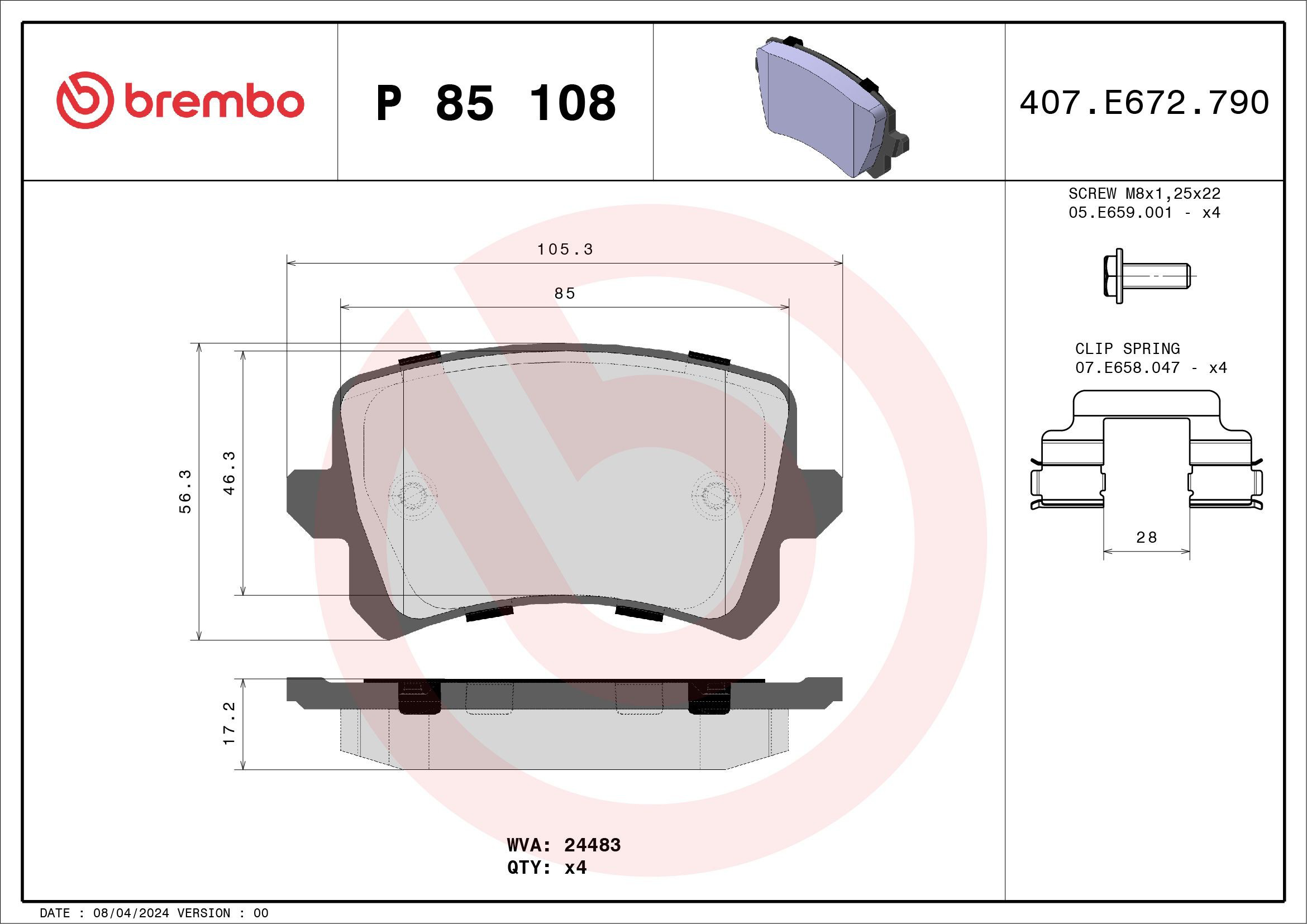 Okładziny (klocki) do hamulców tarczowych tylne Brembo P85108 cena, od 44,41 USD