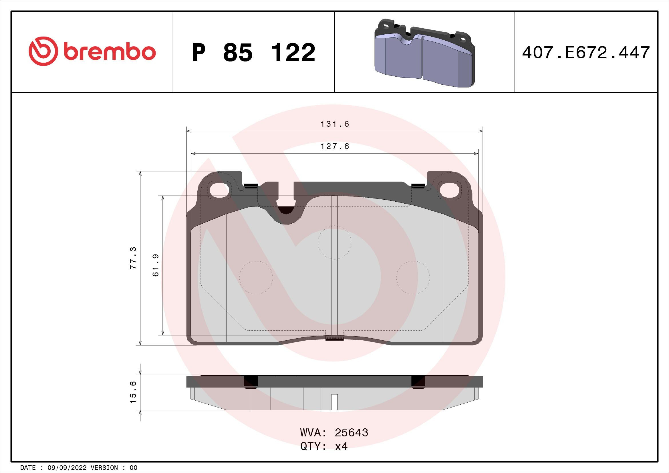 Klocki hamulcowe przednie tarczowe Brembo P85122