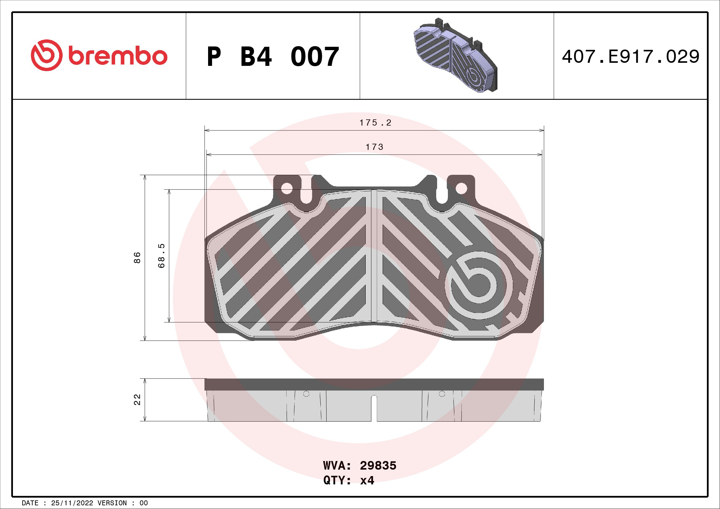 Okładziny (klocki) do hamulców tarczowych tylne Brembo PB4007 cena, od 40,89 USD
