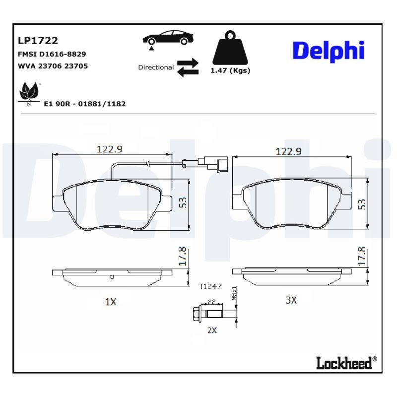 Klocki hamulcowe przednie tarczowe Delphi LP1722 cena, od 26,64 USD