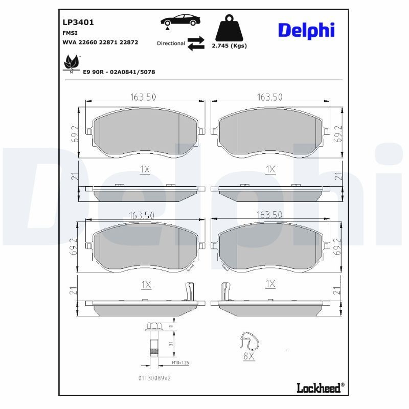 Klocki hamulcowe przednie tarczowe LP3401 Delphi