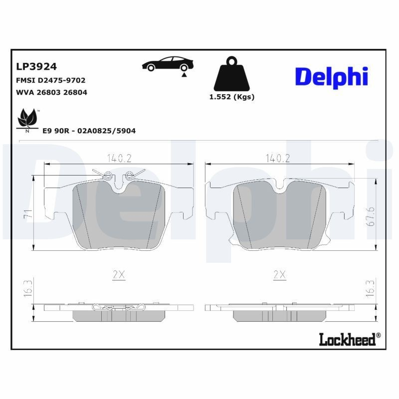 Okładziny (klocki) do hamulców tarczowych tylne Delphi LP3924 cena, od 59,26 USD