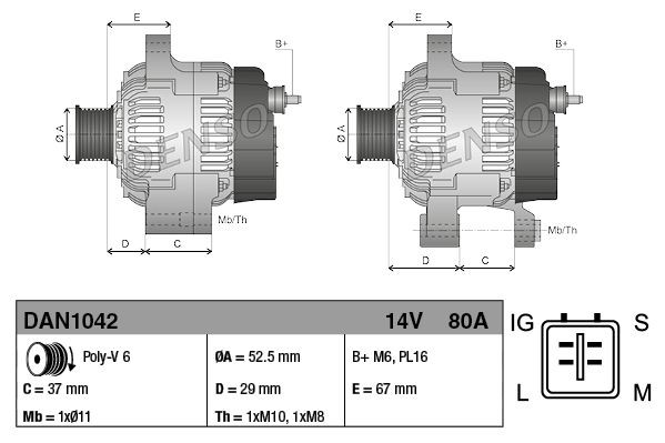 Do koszyka DAN1042 Denso Alternator