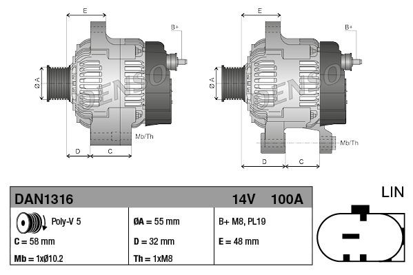 Do koszyka DAN1316 Denso Alternator