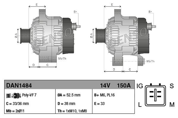 DAN1484 Denso Alternator
