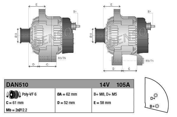 Alternator DAN510 Denso