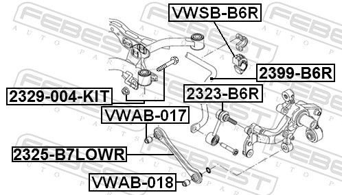 Silentblock wahacza poprzecznego tylnego wewnętrzny Febest VWAB017 cena, od 9,21 USD