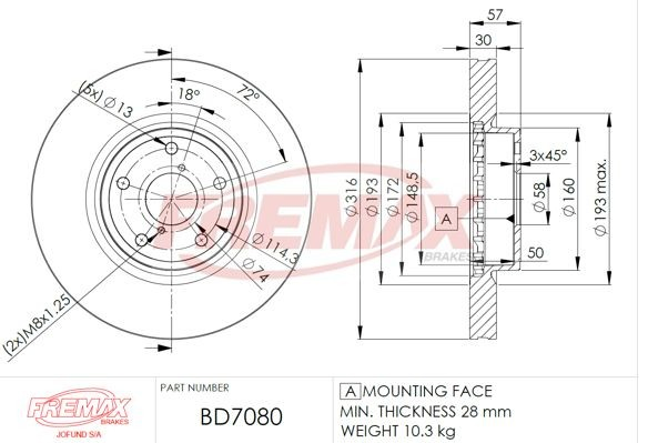Tarcza hamulcowa przednia Fremax BD7080 cena, od 86,87 USD
