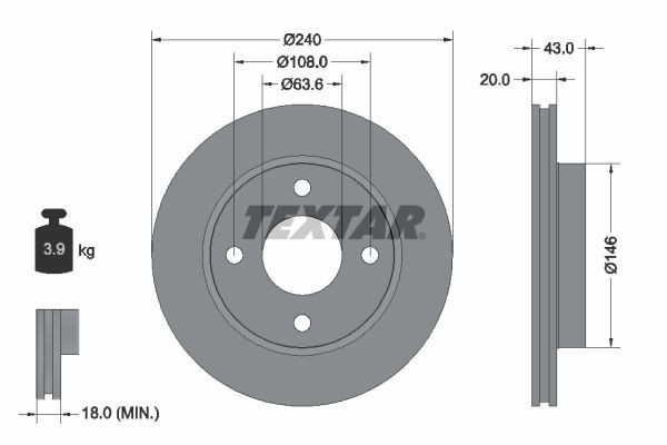 92051003 Textar Tarcza hamulcowa przednia
