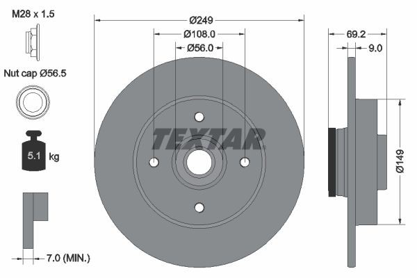 92202103 Textar Tarcza hamulcowa tylna
