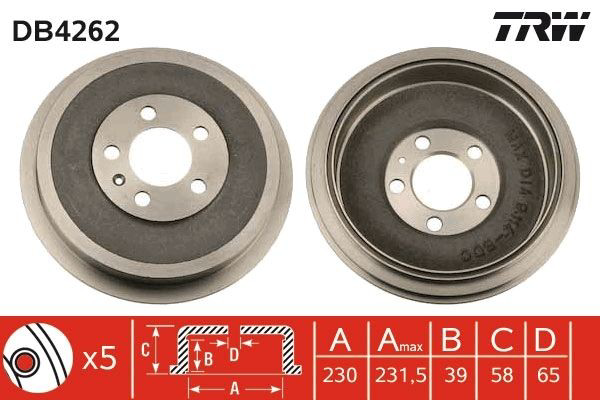 Bęben hamulcowy tylny TRW DB4262 cena, od 47,97 USD