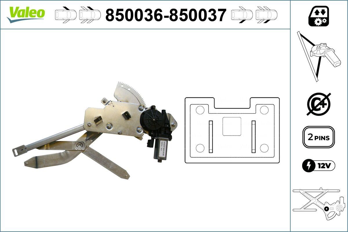 Mechanizm podnoszenia szyby drzwi przednich lewych VALEO 850036 cena, od 54,17 USD