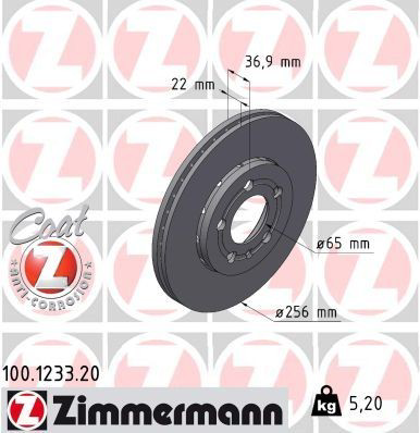 Tarcza hamulcowa przednia 100123320 Zimmermann