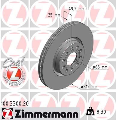 Tarcza hamulcowa przednia Zimmermann 100330020 cena, od 54,40 USD