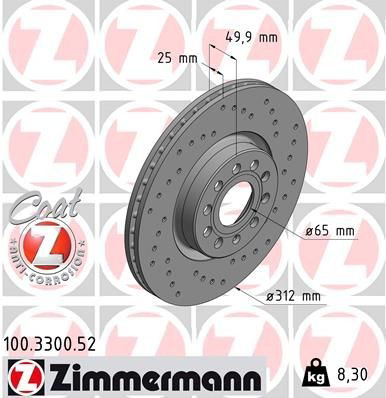 Tarcza hamulcowa przednia Zimmermann 100330052 cena, od 54,40 USD