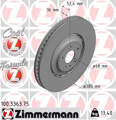Tarcza hamulcowa przednia Zimmermann 100336375 cena, od 515,61 USD