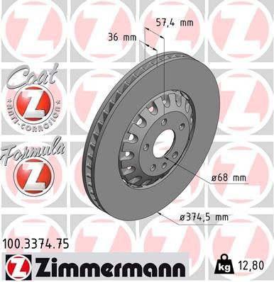 Tarcza hamulcowa przednia 100337475 Zimmermann