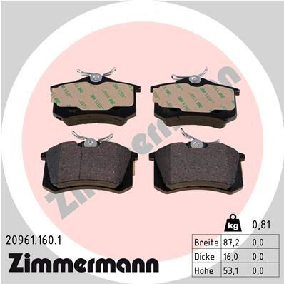 Okładziny (klocki) do hamulców tarczowych tylne Zimmermann 209611601 cena, od 21,44 USD