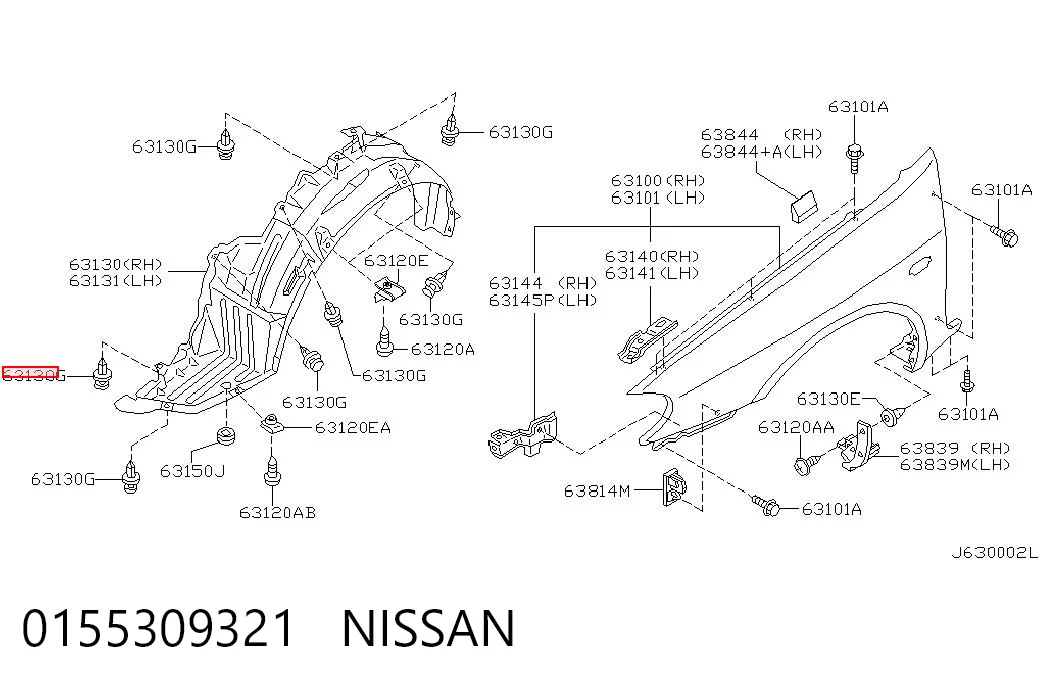 0155309321 Nissan/Infiniti Spinka mocowania nadkola przedniego