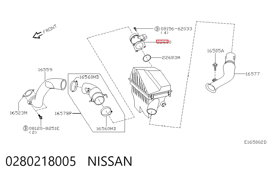Czujnik przepływu powietrza, przepływomierz powietrza M.A.F. do Nissan Almera II N16