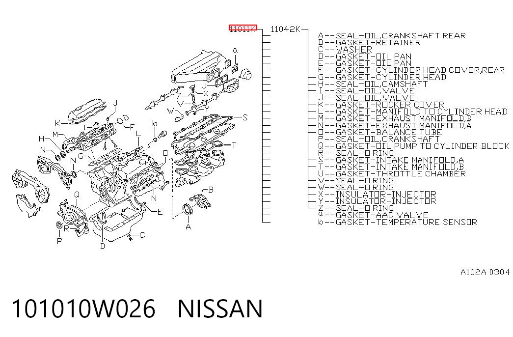 101010W026 Nissan/Infiniti Zestaw uszczelek silnika pełny