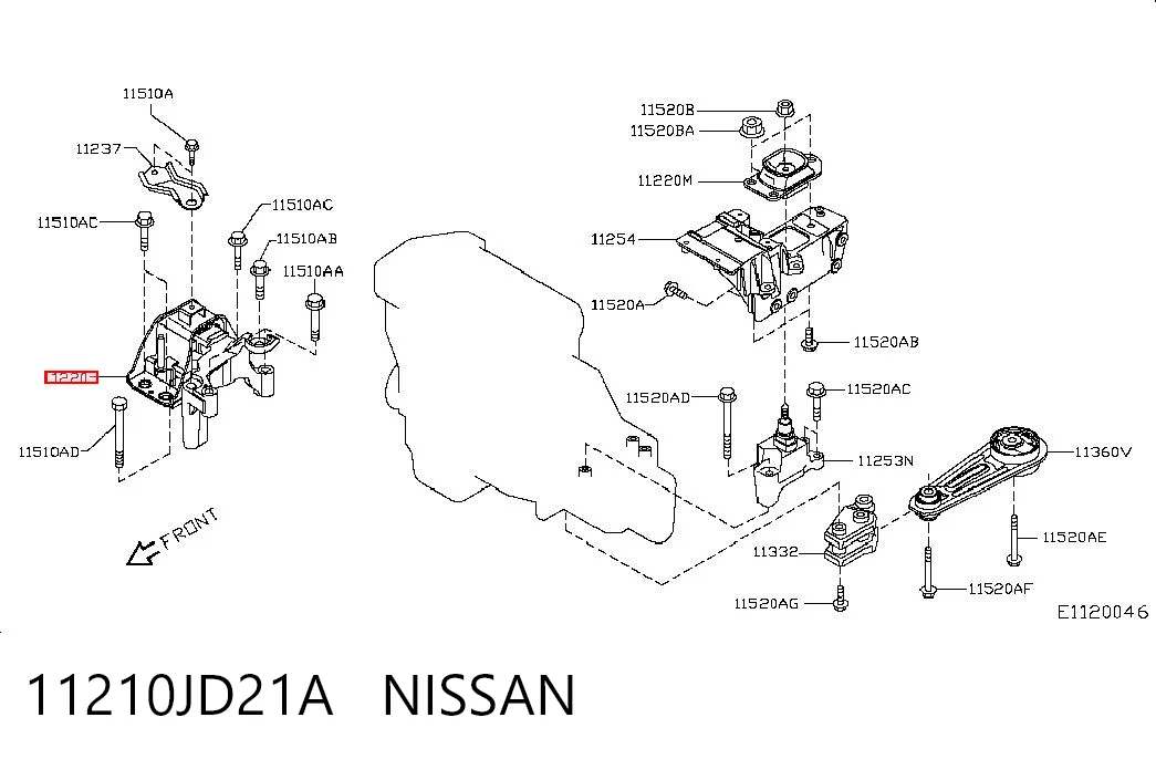 11210JD21A Nissan/Infiniti Poduszka (podpora) silnika przednia
