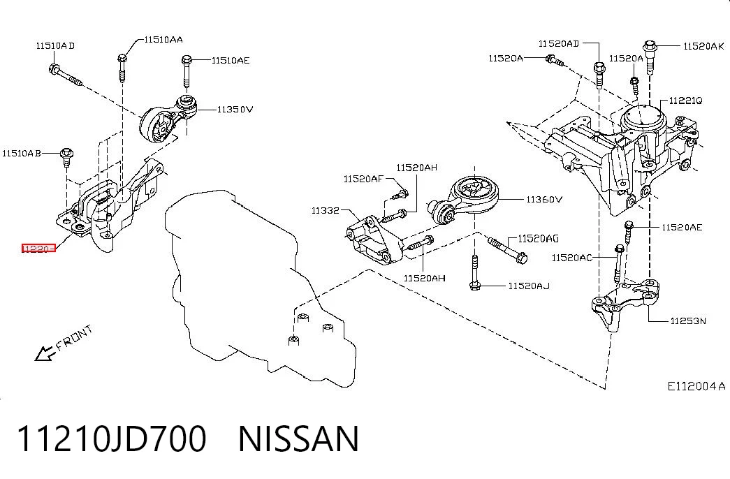 Poduszka (podpora) silnika przednia Nissan Qashqai +2 I SUV (J10) (2007 - 2014) cena, od 111,99 USD
