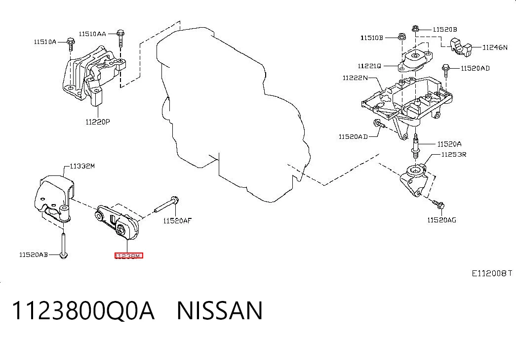 Do koszyka Poduszka (podpora) silnika tylna Nissan Qashqai II J11