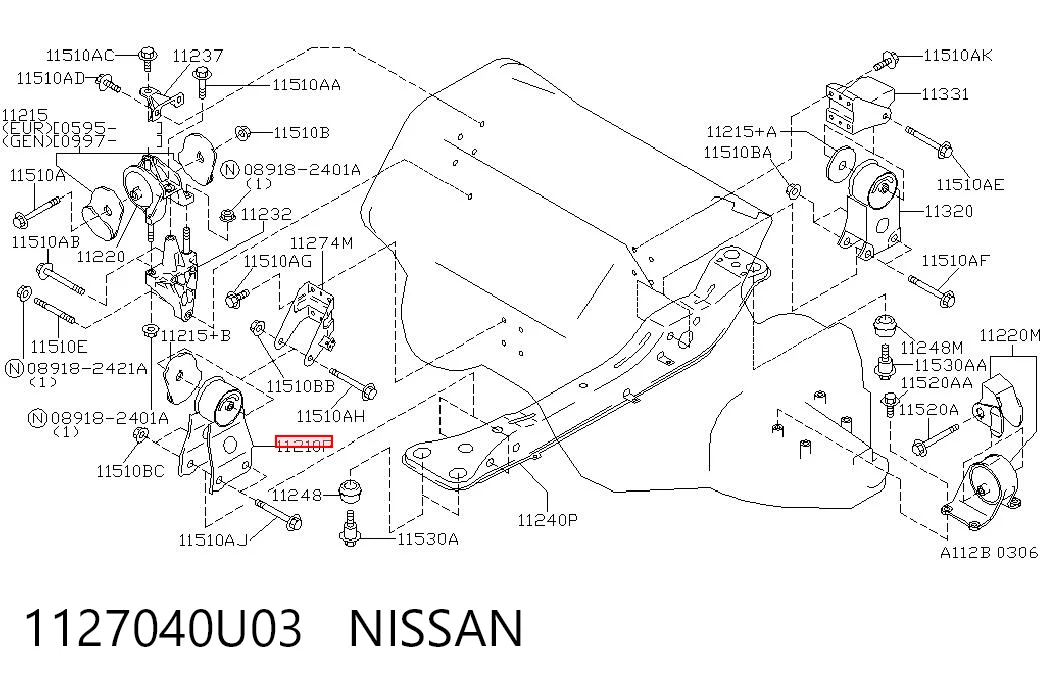 Poduszka (podpora) silnika przednia do Nissan Maxima  A32